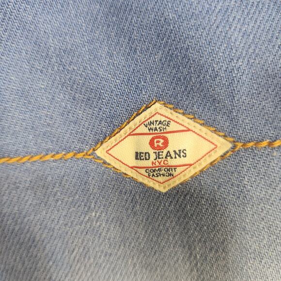 Womens  Blue Jean Skirt XL Patch Red Jeans NYC - Picture 9 of 10